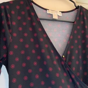 Michael Kors Dress, Size XS, black with pink floral pattern and long sleeves.
